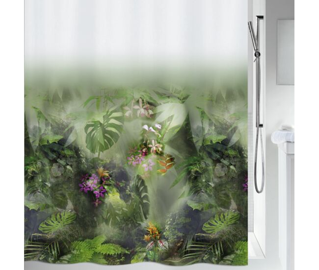 Spirella colección jungle , cortina de ducha textil 180 x 200, 100% polyester, verde