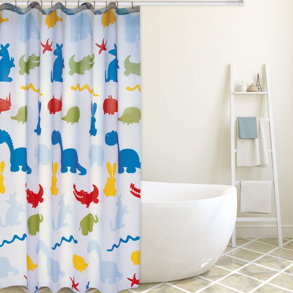 Cortina De Baño Msv "Premium" Con Diseño De Zoo