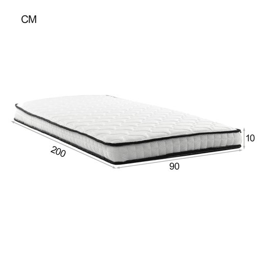 Colchão de molas 90x190 cm - H3 firmeza, ergonómico, 10 cm de espessura, enrolado - Branco