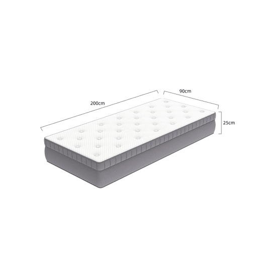 Colchão de molas 160x200 - 7 zonas, espuma confortável, ergonómico, H3, 25 cm - Branco