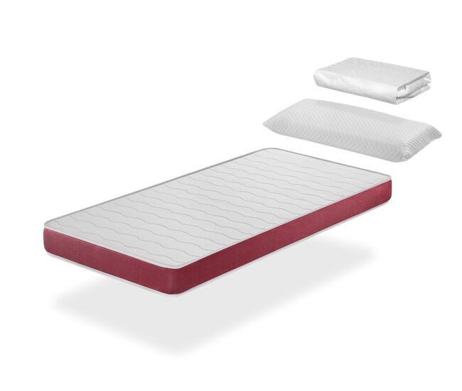 Pack colchón de espuma 90x140 cm dogo sonho con sábana protectora y almohada altura 14 transpirable y adaptable