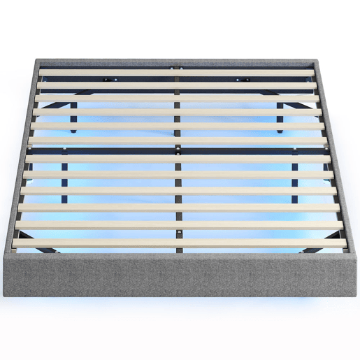 HOMCOM Cama 160x200 cm com Luzes LED Estofada em Linho Ripas de Madeira Silenciosa Fácil de Montar Cinzento