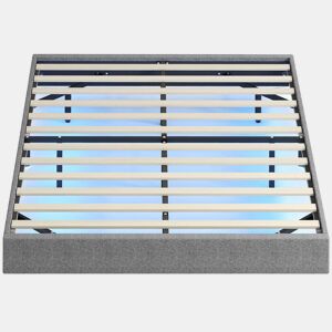 HOMCOM Cama 140x190 cm com Luzes LED Estofada em Linho Ripas de Madeira Silenciosa Fácil de Montar Cinzento