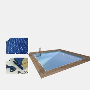 Piscina de madeira retangular Zanzibar - 3,50 x 2,30 x 1,24 m - Cobertura de bolhas 180 µ - Cobertura de inverno 280 gm²