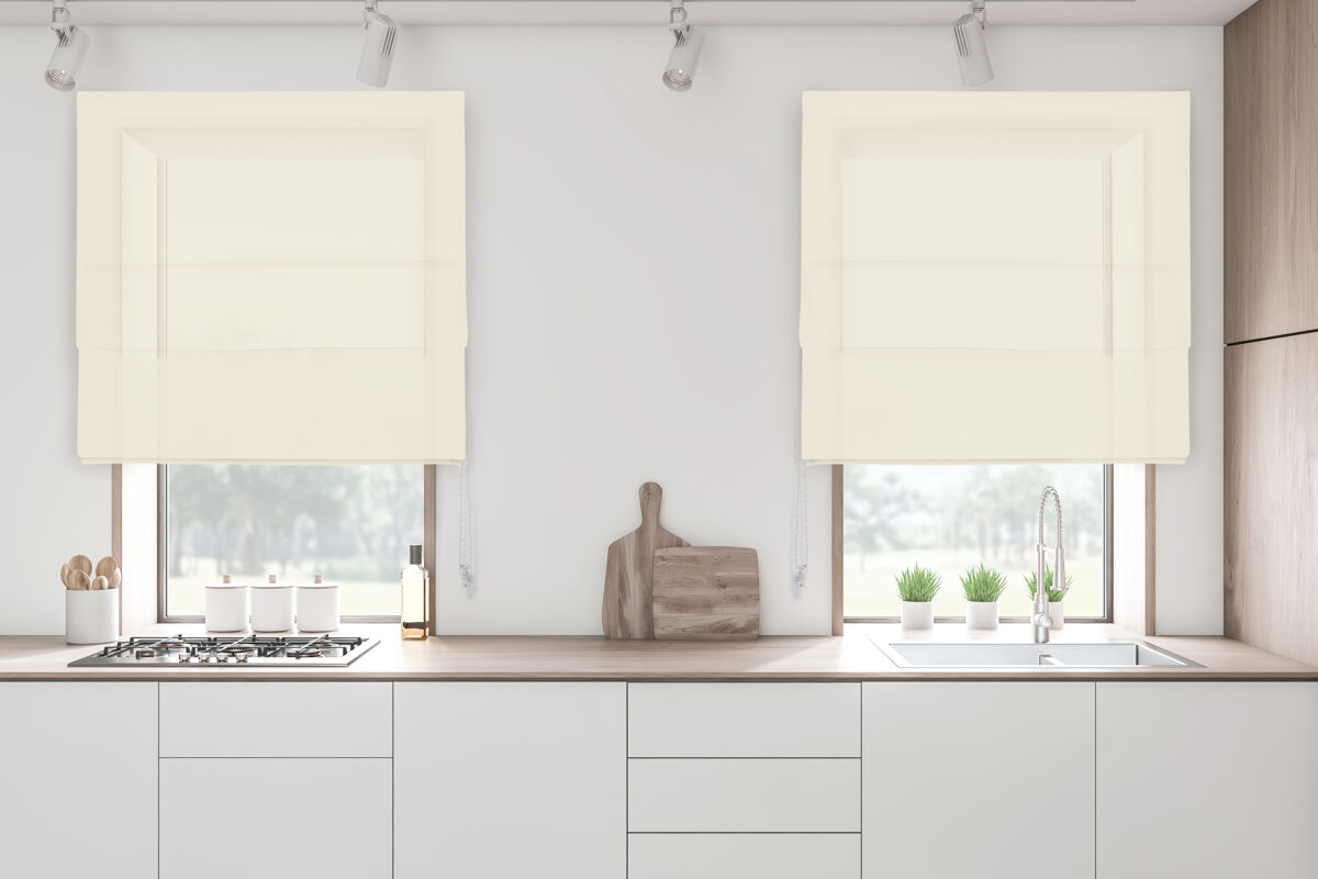 Estor plegable básico traslúcido marfil 90 x 250cm