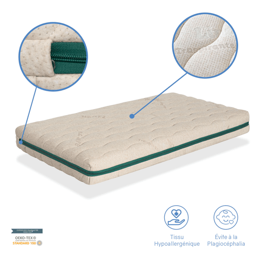 Colchão de berço 57X117 ORGÂNICO BABY AIR Altura 11 CM removível