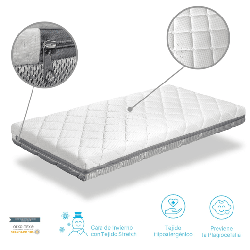 Colchão bebê CUNA 67X137 BABY AIR Altura 11 CM Removível, lavável, adaptável e respirável