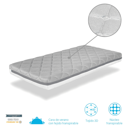 Colchão bebê CUNA 67X137 BABY AIR Altura 11 CM Removível, lavável, adaptável e respirável