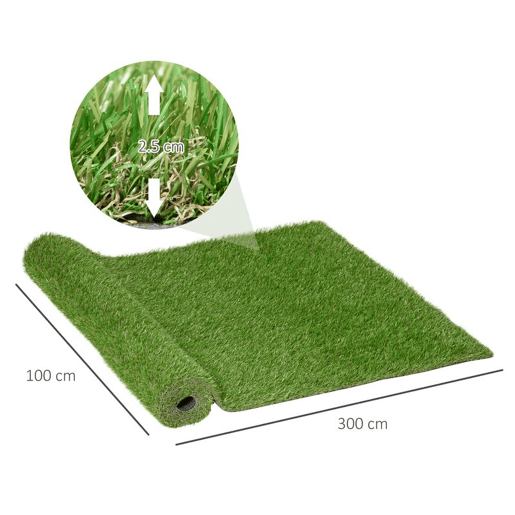 Outsunny Relva Artificial 25 mm Rolo de Relva Artificial de 300x100 cm Realista com Orifícios de Drenagem para Varanda Jardim Pátio Verde Outsunny Relva Artificial 25 mm Rolo de Relva Artificial de 300x100 cm Realista com Orifícios de Drenagem para Varanda Jardim Pátio Verde