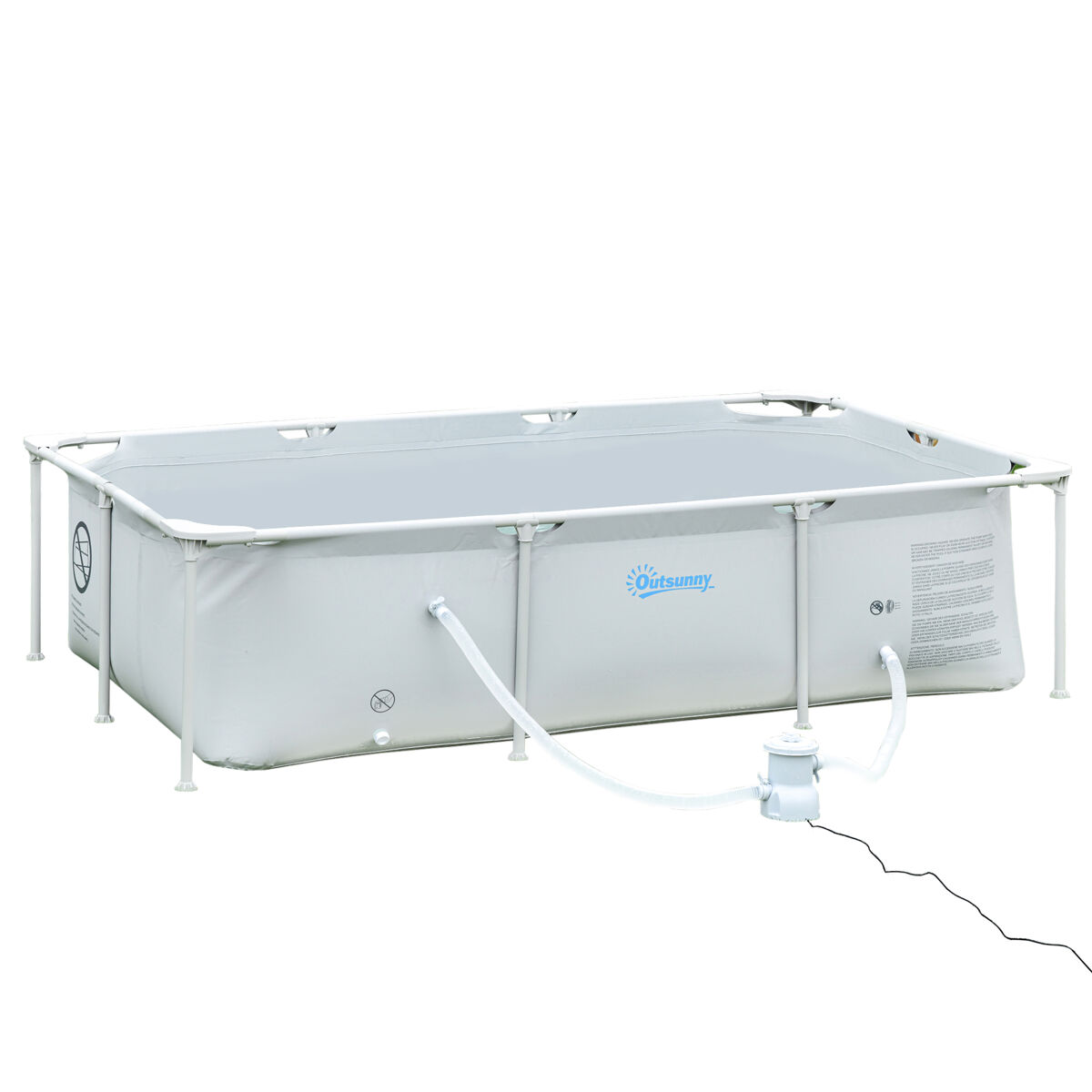 Outsunny piscina desmontable tubular 252x152x65 cm 2163l con depuradora de cartucho 1200l/h piscina rectangular de exterior para adultos y niños gris