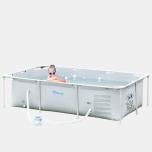 Outsunny Piscina Desmontável Tubular 252x152x65 cm 2163L com Filtro de Cartucho 1200LH Piscina Retangular de Exterior para Adultos e Crianças Cinzenta