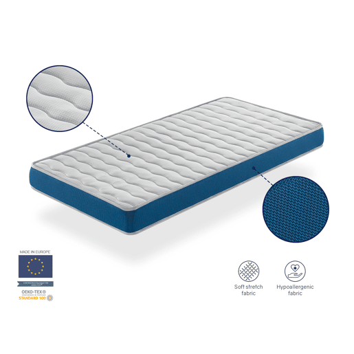 Colchão de berço 60X120 de espuma ONIX, altura 11 CM, respirável e ergonómico. Firmeza ideal para bebés