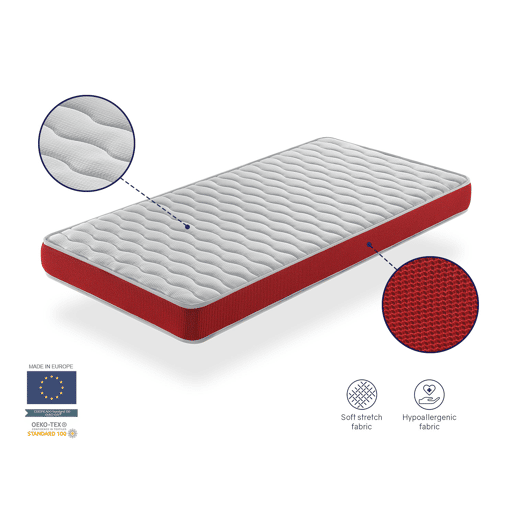 Colchão de berço 67X137 de espuma VELVET, altura 11 CM, respirável e ergonómico. Firmeza ideal para bebés