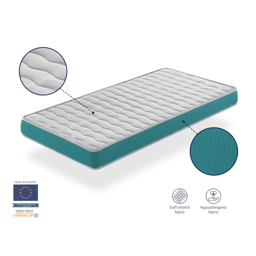 Colchão de berço 70X140 de espuma EKOZEN, altura 11 CM, respirável e ergonómico. Firmeza ideal para bebés