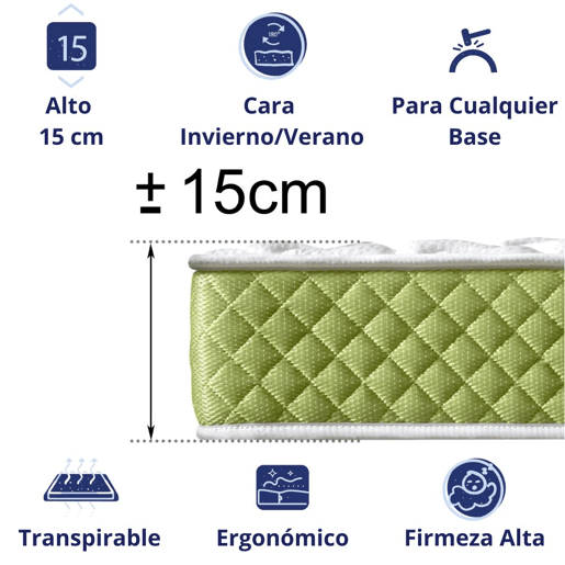 Colchão EVERGREEN BAMBOO FRESH Viscoelástico & Aloe Vera (90x190 cm - Altura: 15 cm). Evergreen