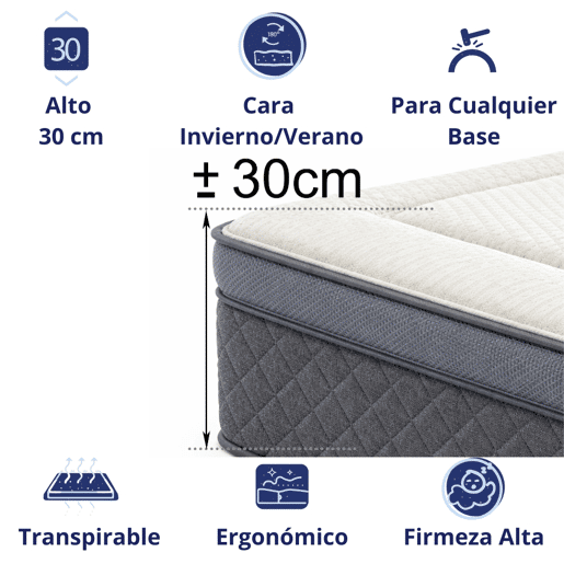 Colchão viscoelástico Premium, reversível, alta gama, altura 30 cm. Amesterdam