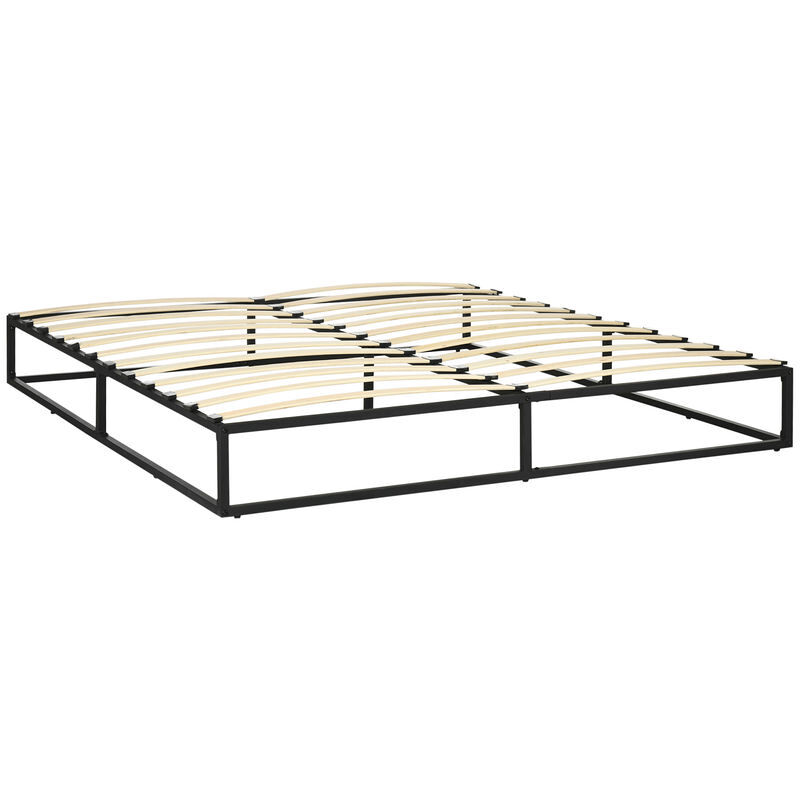Homcom marco de cama de acero altura 25 cm estructura de cama para colchón 180x200 cm somier de listones de madera para 1-2 personas estilo moderno negro