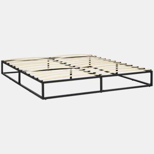 HOMCOM Estrutura de Cama de Aço Altura 25 cm Estrado de Cama para Colchão 180x200 cm com Ripas de Madeira para 1-2 Pessoas Estilo Moderno Preto
