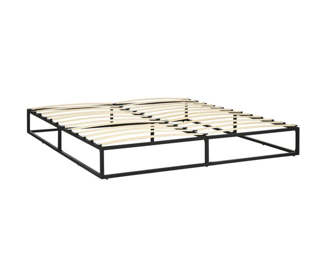 Homcom marco de cama de acero altura 25 cm estructura de cama para colchón 180x200 cm somier de listones de madera para 1-2 personas estilo moderno negro