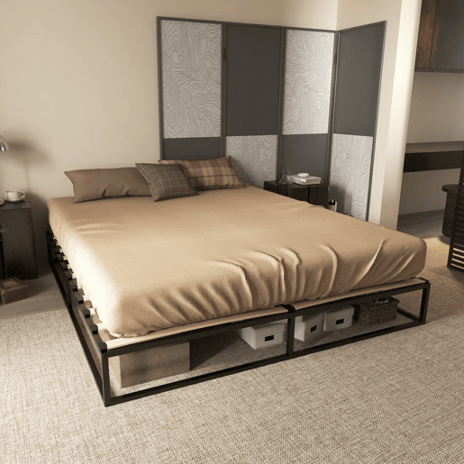 HOMCOM Estrutura de Cama de Aço Altura 25 cm Estrado de Cama para Colchão 180x200 cm com Ripas de Madeira para 1-2 Pessoas Estilo Moderno Preto