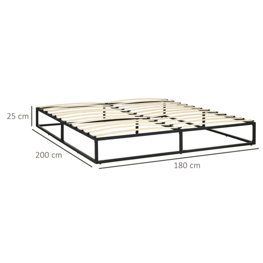 HOMCOM Estrutura de Cama de Aço Altura 25 cm Estrado de Cama para Colchão 180x200 cm com Ripas de Madeira para 1-2 Pessoas Estilo Moderno Preto