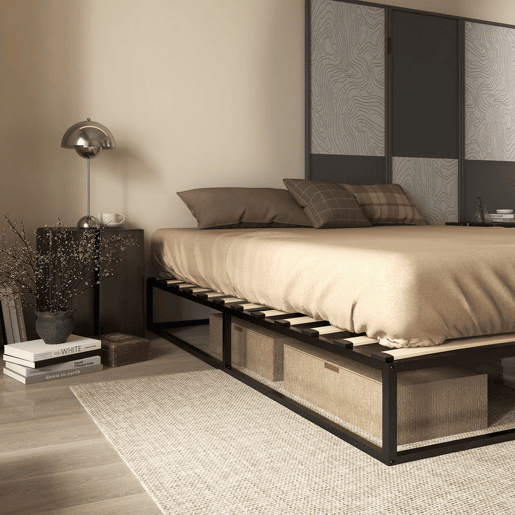 HOMCOM Estrutura de Cama de Aço Altura 25 cm Estrado de Cama para Colchão 180x200 cm com Ripas de Madeira para 1-2 Pessoas Estilo Moderno Preto
