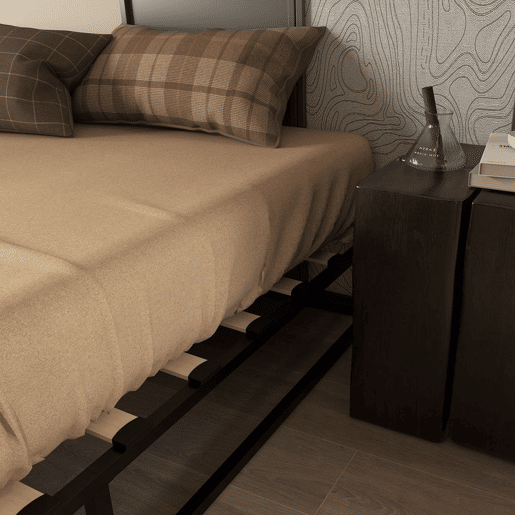 HOMCOM Estrutura de Cama de Aço Altura 25 cm Estrado de Cama para Colchão 180x200 cm com Ripas de Madeira para 1-2 Pessoas Estilo Moderno Preto