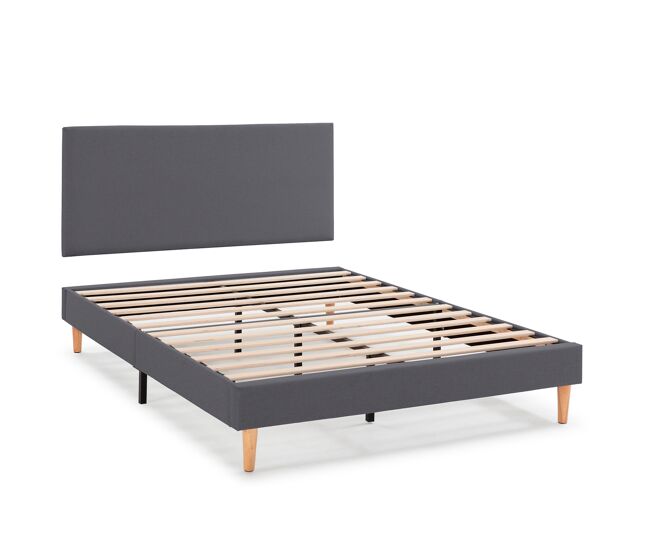 Base tapizada + cabecero aura 150x190 cm gris oscuro