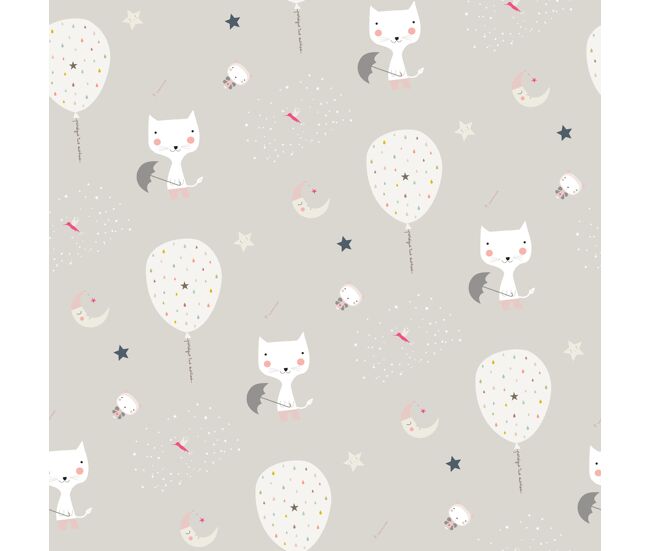 Cortina con ojales globos y gatos haciendo el indio 140x260 cm